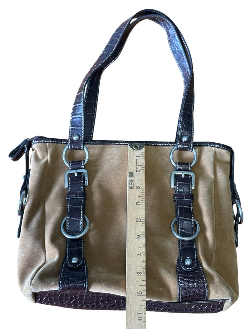 Y2K Franco Sarto Suede Gator Embossed Shoulder Bag Brown Tote - Picture 8 of 11